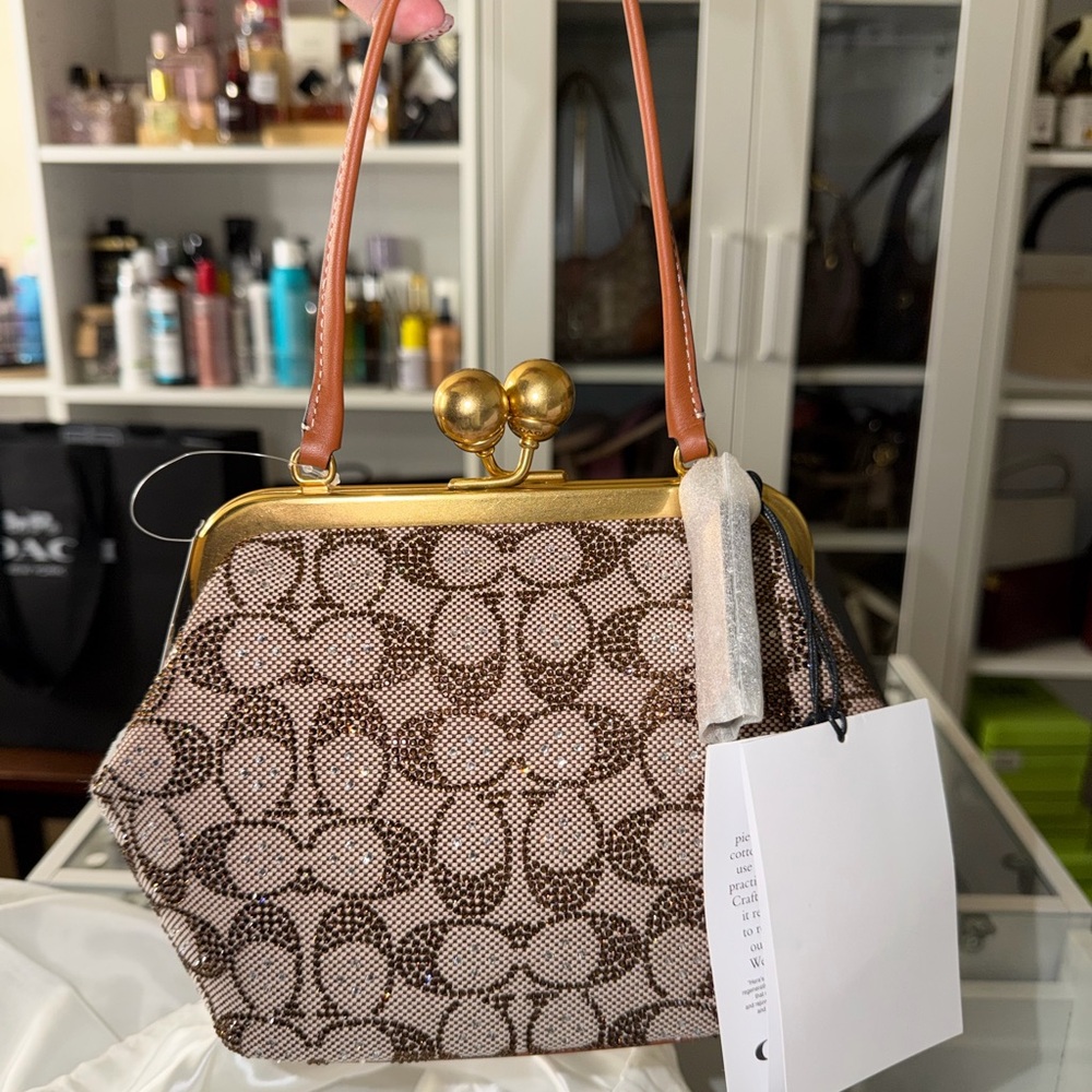 Designer-Inspired Brown Signature Jacquard Frame Satchel